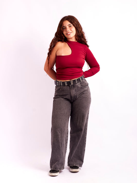 BLUSA OMBRO ÚNICO - VINHO